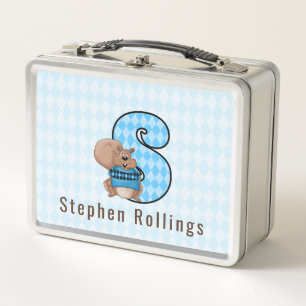 Letter S für Eichhörnchen Blue Diamond Gemusterte  Metall Brotdose