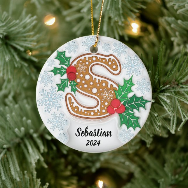 Letter S Individuelle Name Monogram Christmas Keramik Ornament (Baum)