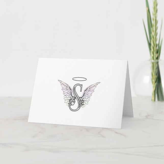 Letter S Initial Monogram mit Angel Wings & Halo (Vorderseite)
