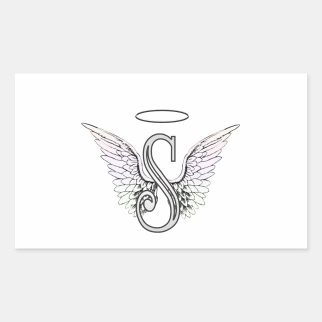 Letter S Initial Monogram mit Angel Wings & Halo Rechteckiger Aufkleber (Vorderseite)