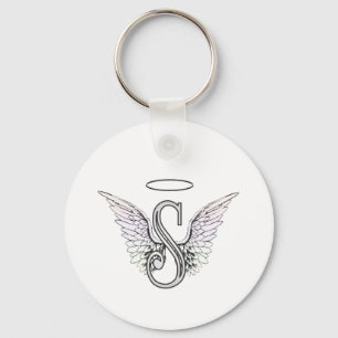 Letter S Initial Monogram mit Angel Wings & Halo Schlüsselanhänger
