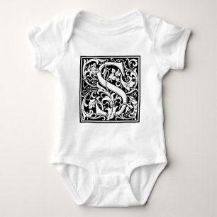 Letter S mittelalterliches Monogramm Art Nouveau Baby Strampler