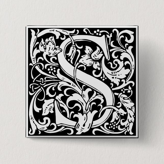 Letter S mittelalterliches Monogramm Art Nouveau Button (Vorderseite)