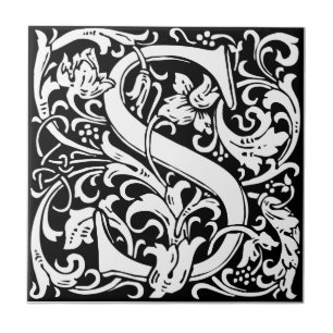 Letter S mittelalterliches Monogramm Art Nouveau Fliese
