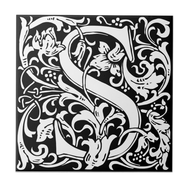 Letter S mittelalterliches Monogramm Art Nouveau Fliese (Vorderseite)