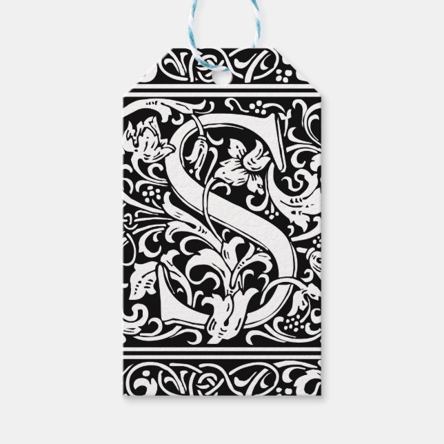 Letter S mittelalterliches Monogramm Art Nouveau Geschenkanhänger (Vorderseite)