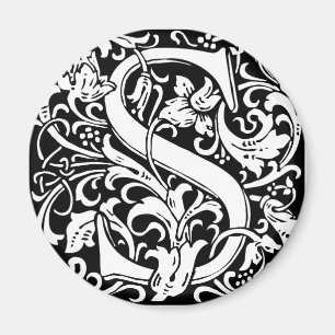 Letter S mittelalterliches Monogramm Art Nouveau Magnet