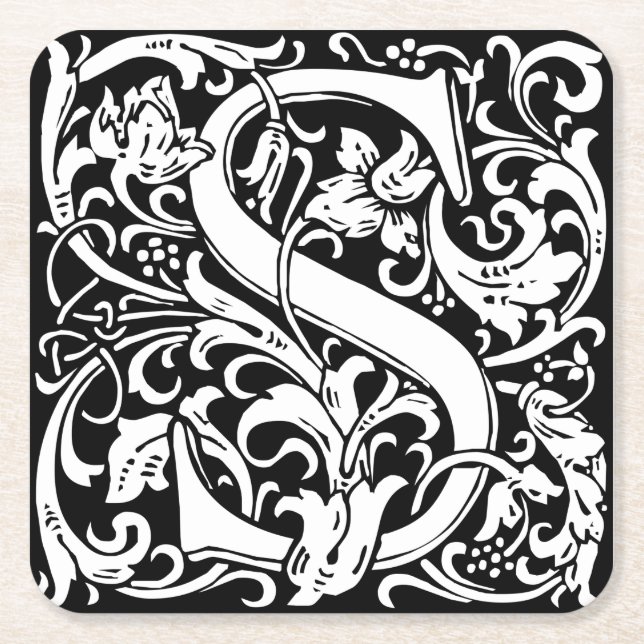 Letter S mittelalterliches Monogramm Art Nouveau Rechteckiger Pappuntersetzer (Vorderseite)