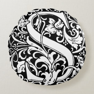 Letter S mittelalterliches Monogramm Art Nouveau Rundes Kissen