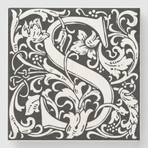 Letter S mittelalterliches Monogramm Art Nouveau Steinuntersetzer
