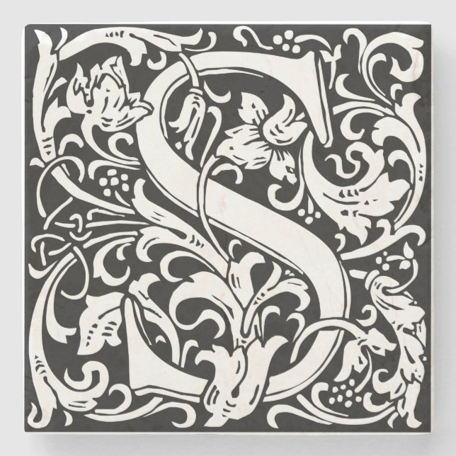 Letter S mittelalterliches Monogramm Art Nouveau Steinuntersetzer (Vorderseite)