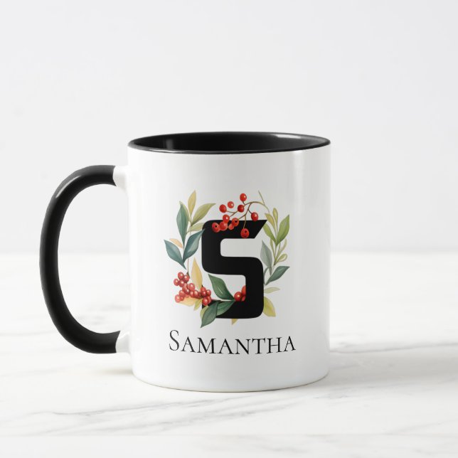 Letter S Monogram Ursprünglicher Berry Wreath Tasse (Links)