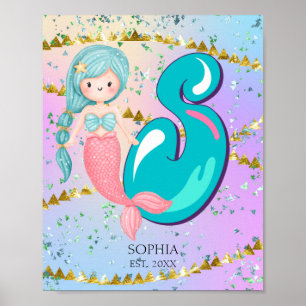 Letter S Monogram Watercolor Niedlich Mermaid Kind Poster