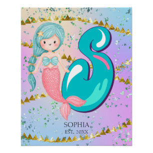 Letter S Monogram Watercolor Niedlich Mermaid Kind Poster