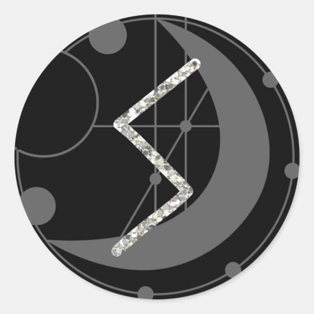 Letter S Rune Rune Monogram Geometric Moon Black Runder Aufkleber (Vorderseite)