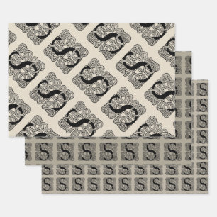 Letter S Vintag Celtic Knot Monogram Geschenkpapier Set
