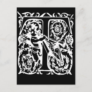 Letter T Black and White Monogram Cards Postkarte