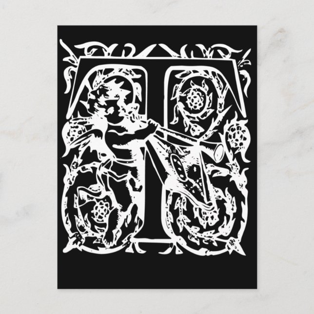 Letter T Black and White Monogram Cards Postkarte (Vorderseite)