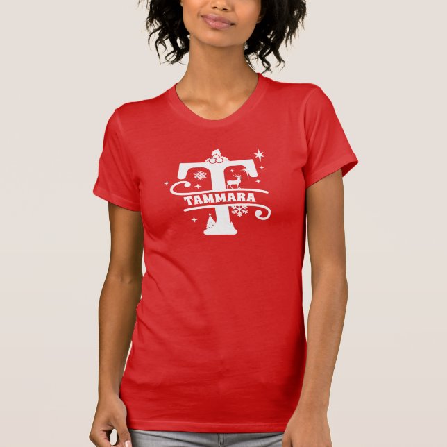 Letter T Christmas Monogram, Anfangsname Red T-Shirt (Vorderseite)