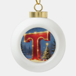 Letter T Christmas Tree Personalized Initial Keramik Kugel-Ornament