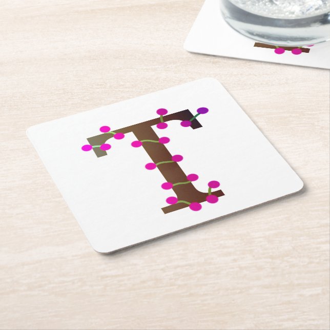 Letter T dekoriert anfänglich auf weiß Rechteckiger Pappuntersetzer (angewinkelt)