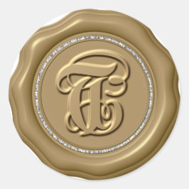 *~* Letter T Diamond Circle GOLD Wax Siegel Sticke Runder Aufkleber