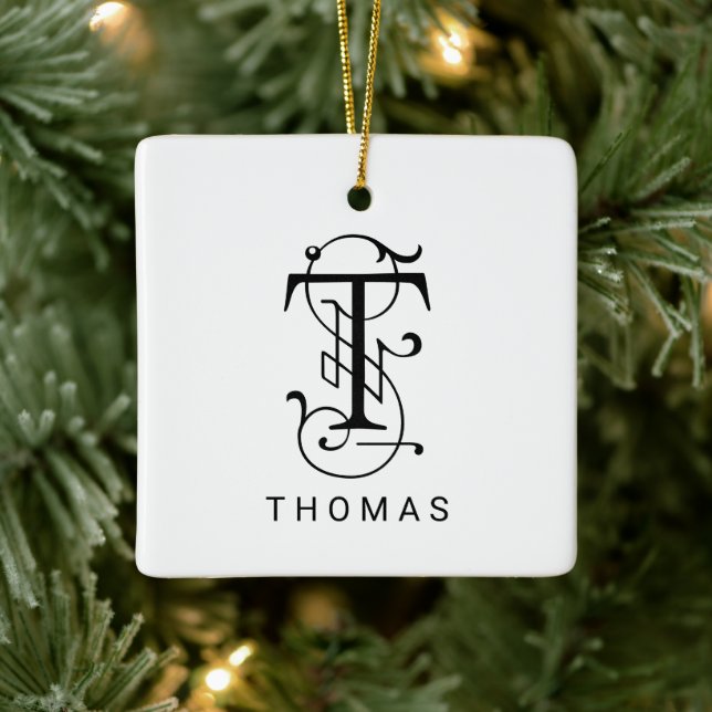 Letter T Elegant Monogram Christmas Ornament (Baum)
