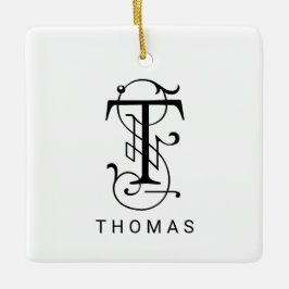 Letter T Elegant Monogram Christmas Ornament