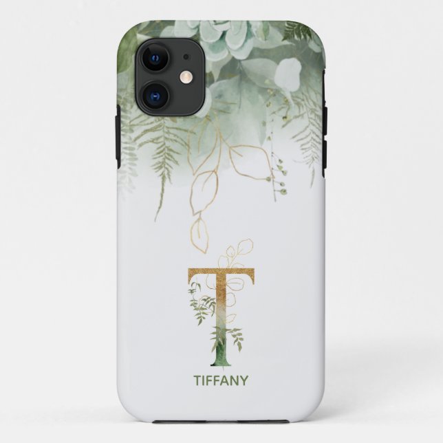 Letter T Fern & Succulent Case-Mate iPhone Case (Rückseite)