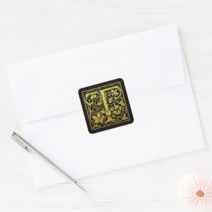 Letter T First Letter Imitate Gold Black Quadratischer Aufkleber