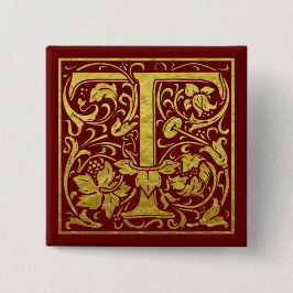 Letter T First Letter Imitate Gold Red Button