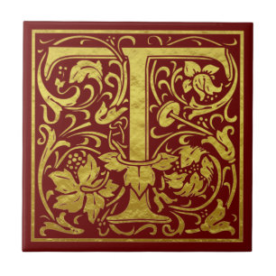 Letter T First Letter Imitats Gold Red Fliese