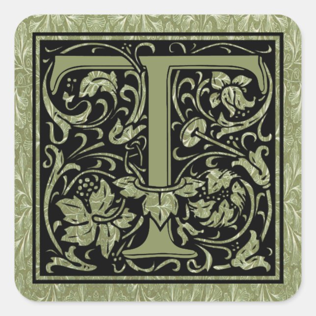 Letter T First Letter Monogram Quadratischer Aufkleber (Vorderseite)