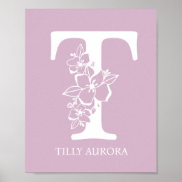Letter T Floral Monogram Name Kinderzimmer Modern Poster