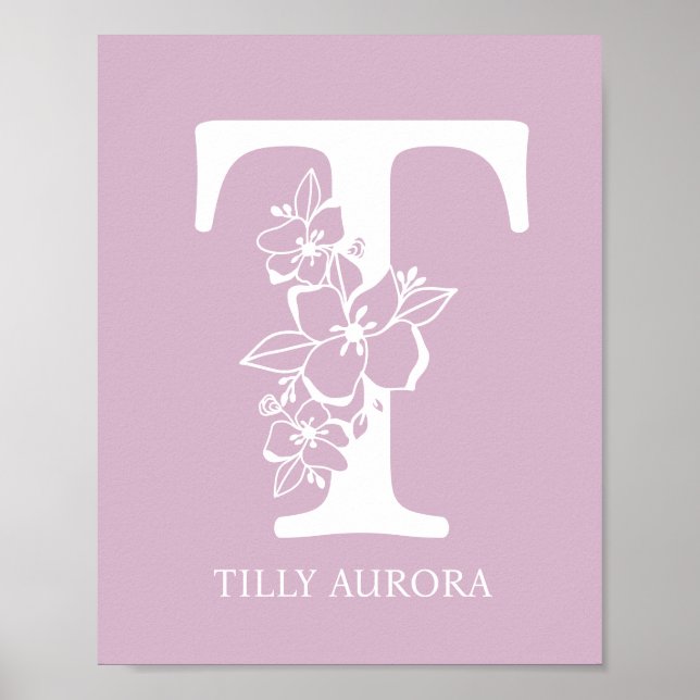 Letter T Floral Monogram Name Kinderzimmer Modern Poster (Vorne)