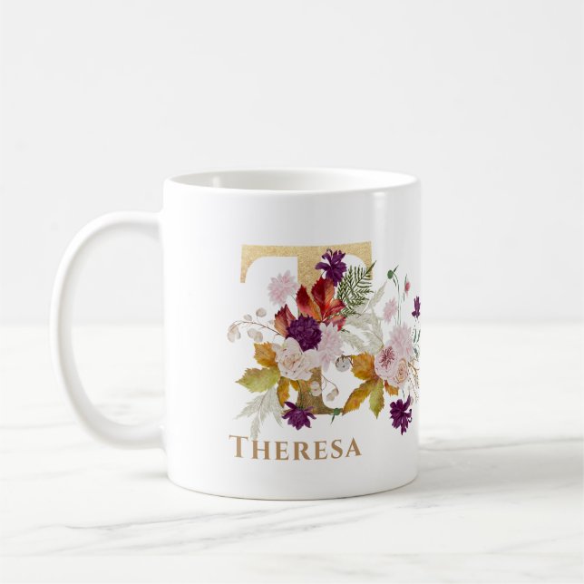 Letter T - Gold Floral Name Schwesterkollege Freun Kaffeetasse (Links)