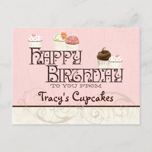 Letter T Happy Birthday Cupcake Business Postcard Postkarte (Vorderseite)