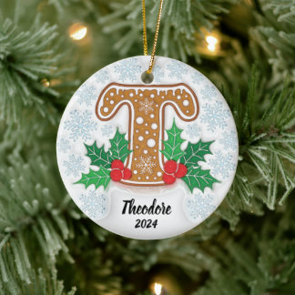 Letter T Individuelle Name Monogram Christmas Keramik Ornament