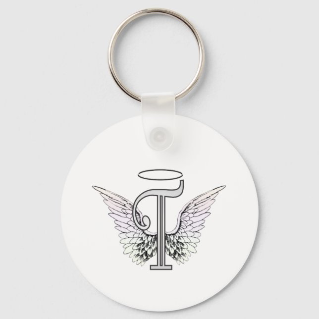 Letter T Initial Monogram mit Angel Wings & Halo Schlüsselanhänger (Vorderseite)