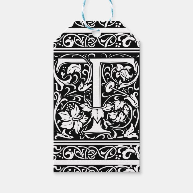Letter T Mittelalterliches Monogramm Art Nouveau Geschenkanhänger (Vorderseite)