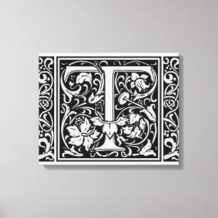 Letter T Mittelalterliches Monogramm Art Nouveau Leinwanddruck