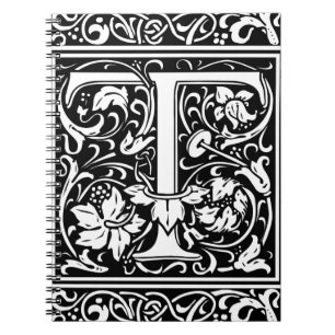 Letter T Mittelalterliches Monogramm Art Nouveau Notizblock