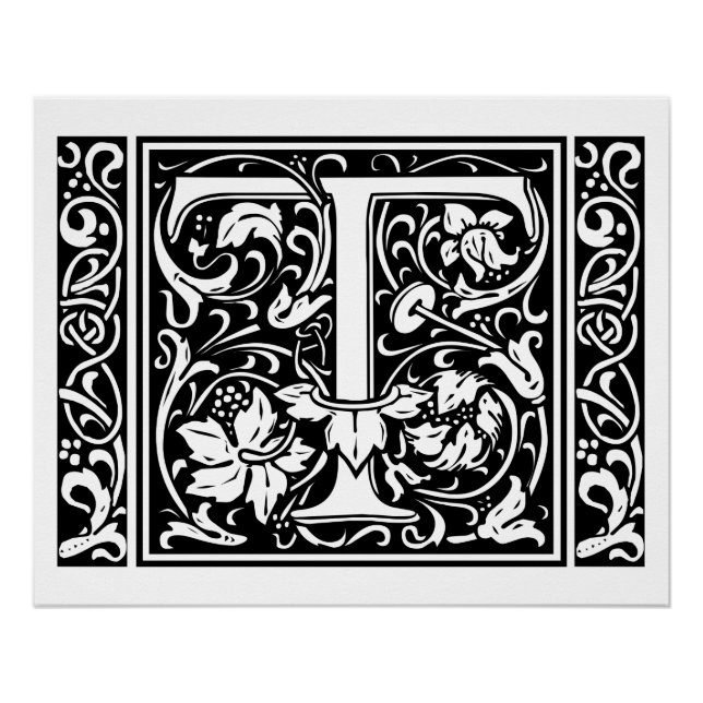 Letter T Mittelalterliches Monogramm Art Nouveau Poster (Vorderseite)