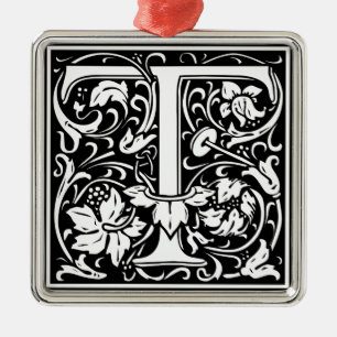 Letter T Mittelalterliches Monogramm Art Nouveau Silbernes Ornament