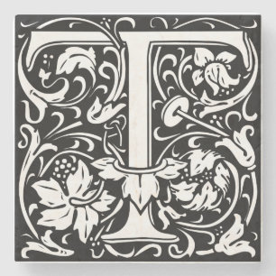 Letter T Mittelalterliches Monogramm Art Nouveau Steinuntersetzer