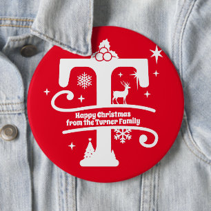Letter T Monogram Anfangsname Familienname Gruß Button
