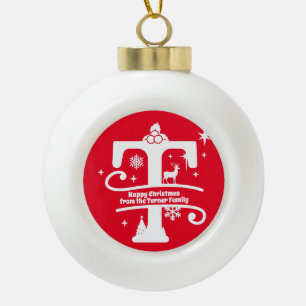 Letter T Monogram Anfangsname Familienname Gruß Keramik Kugel-Ornament