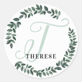 Letter T Monogram Individuelle Name Minimalistisch Runder Aufkleber