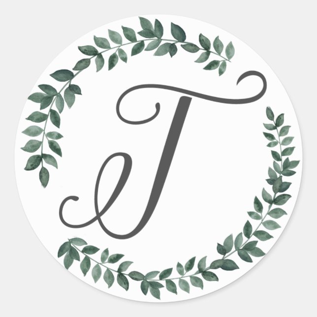 Letter T Monogram Minimalistischer botanischer Lea Runder Aufkleber (Vorderseite)