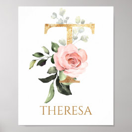 Letter T Monogram Rosa Kinderzimmer Poster